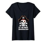 Womens Halloween Skull Let The Pirate Shenanigans Begin V-Neck T-Shirt