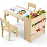 Tlgreen - Table Dessin Enfant avec 2 Chaise, Bureau Enfant avec Rangement, Table et Chaise Enfant en Bois avec Rouleau de Papier, Charge 50KG, Bureau