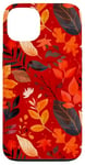 Coque pour iPhone 13 Rouge minimaliste géométrique feuilles d'automne motif floral automne