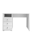 Bureau droit design avec caisson de rangement 3 tiroirs et 1 niche collection ALBY coloris blanc.