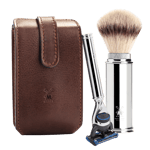 Mühle Travel Rakhyvel och Rakborste i läderfodral (Färg: Brun, Rakhyvel: Gillette Fusion (R20F))