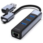 BENFEI Adaptateur 2 en 1 USB-C/USB 3.0 vers Ethernet avec 3 Ports USB 3.0 Compatible avec iPhone série 15, MacBook Pro/Air 2023/2022/2021/2020/2019 et Plus Encore