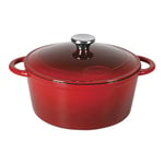 Sitram 711069, Cocotte Tradifonte ronde en fonte émaillée 5 Litres - Extérieur rouge, intérieur noir mat - bouchon en inox - toutes sources de chaleur y compris induction et four