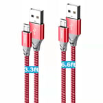 Câbles Micro USB[1m+2m /Lot de 2] Câble de Charge USB A vers Micro Tressé en Nylon Câble de Charge Android Compatible pour Samsung Galaxy Edge/S7/S6 Edge/S6/S4/S3/J7,Kindle,Huawei,PS4,Rouge