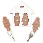 LAC Porte Clef Mural en Bois - Cadeau Couple Noel - Porte Clef Couple Idée Cadeau Crémaillère Maison - Porte Clé Mural Blanc et Brun