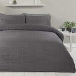 Sleepdown Super Soft Textured Crinkle Charcoal Grey Luxury Duvet Cover Quilt Bedding Set with Pillowcase - Single (135cm x 200cm)