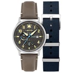 AVI-8 Hawker Hurricane Mckellar Montre pour homme avec bracelet en cuir 44 mm, gris cendre, Sangle