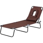 Outsunny - Bain de soleil pliable transat inclinable 4 positions chaise longue de lecture 3 coussins fournis marron