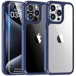 TAURI Coque pour iPhone 15 Pro Max,[3 en 1] 1 Coque [Anti-Jaune] avec 2 Protection écran, [Protection Militaire] Coque Mince Antichoc Couverture à 360 Degrés - Bleu