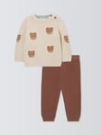 John Lewis Baby Cotton Bear Jumper & Trousers Set, Cream/Brown