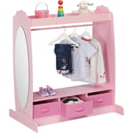 Garde-robe pour enfant, 5 compartiments, armoire chambre d'enfant, tringle et miroir, hlp 107x97,5x61 cm, rose - Relaxdays