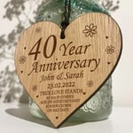 Personalised 40th Anniversary Gift 40 Year Anniversary Engraved Oak Wood Heart