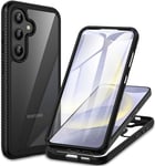 CENHUFO Coque Samsung S24 5G, Antichoc Housse avec Protection d'écran, 360° Protégé Téléphone Etui Double Face Case Robuste Transparent Portable Intégrale Coque pour Samsung Galaxy S24 5G - Noir