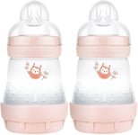 MAM Easy Start Self Sterilising Anti-Colic Baby Bottle 2 Pack (2 x160 ml) MAM Baby Bottles with Slow Flow MAM Teats Size 1, Newborn Essentials, Pink or Purple (Designs May Vary)