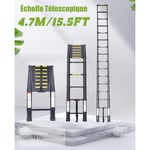 LEYSHOP Échelle Télescopique 4.7M Echelle de Toit en Aluminium EN131 avec 16 Echelons Capacité de Charge 150 kg Noir