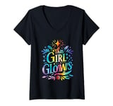 Womens This Girl Glows For Kids Tie Dye Bright Colors 80's And 90's V-Neck T-Shirt