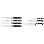 ZWILLING Lot de 4 Couteaux À Steak + Set de 3 Couteaux (Couteau à Larder/Garnir, Couteau à Viande, Couteau de Chef), Acier Inoxydable, série Professional S