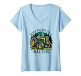 Womens Just a Boy Who Loves Tractors - Farmer Life V-Neck T-Shirt