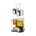 Wintem Lot de 4 garnitures de table en verre et acier 15,5 x 5 cm – Poignée ergonomique intégrée pour prise en main confortable – Comprend des doseurs pour huile et vinaigre et disperser du sel et du