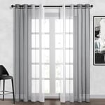 Topfinel Lot de 2 Rideau Voilage 140x240 CM Couleur Dégradé Rideaux Gris et Blanc à Oeillet Voilages Draperies Intérieur Fenetre Voile Transparent Décoratif pour Salon Chambre Adulte Garcon Bureau