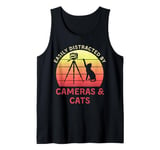 Easily Distracted By Cameras & Cats Retro Funny Photographer Tank Top