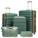 COOLIFE Set de Valises-Voyage Valise ABS avec Cadenas TSA Poignée télescopiq,1 Bagage Cabine Extensibles et 1 Portable Trousse de Maquillage (Abricot/Vert Foncé, Set de 5 pièces)