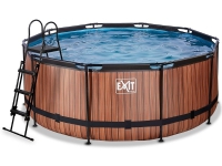 EXIT Wood svømmebasseng ø360x122cm med filterpumpe - brun, 10126 l, Innrammet basseng, Voksen og barn, 5 person(er), Stige, Værbestanding