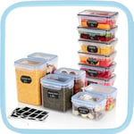 Ordeluxe Lot de 12 boîtes de rangement hermétiques en plastique pour farine, céréales，6 x 1L + 2 x （ 2L + 1.4L + 0.8L ）