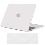 TECOOL Coque Compatible avec MacBook Pro 15 Pouces 2019 2018 2017 2016 (A1990 A1707) avec Touch Bar, Coque Rigide en Plastique Fine et Protection Clavier (UE AZERTY), Givre Blanc Translucide