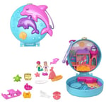 Polly Pocket Coffret Univers La Plage des Dauphins, mini-figurines Polly et sirène, 5 surprises et 12 accessoires, jouet pour enfant, GTN20