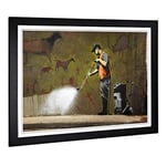 Big Box Art Framed Print of Banksy Street Cleanup Graffiti Design | Wall Art Picture | Home Decor for Kitchen, Living Room, Bedroom, Hallway, Black, A2 / 24.5x18 Inch / 62x45cm