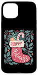 Coque pour iPhone 15 Plus Chaussette bohème Happy Holidays rétro en forme de canne à sucre d'orge de Noël