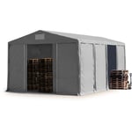 Tente de Stockage Industriel Hangar 8x8 m à 4 mètres de Hauteur de côté avec bâches en PVC 850 N gris 100% imperméable avec Porte coulissante