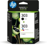 HP 303 (3YM92AE) Original Printer Cartridges 2 Count (Pack of 1) (1xblack, 1xcolor) for HP ENVY 6200, 7100, 7134,7220e,7221e,7224e,7800,7900e Tango Printer.Black - 1X 200 pg|Tri-color - 1 x 165 pg