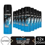 Lynx XL Ice Chill 48H Fresh Iced Mint & Lemon Scent Body Spray Deo, 12x200ml