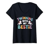 Womens Twinning With My Bestie Unicorn Magical Duo BFF Twins Day V-Neck T-Shirt