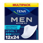 Tena Men Level 1 Absorbent White Disposable Protector 12 Packs of 24 (288 Pads)