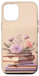 Coque pour iPhone 15 Livres rose violet pastel et fleur sur fond beige