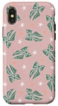 iPhone X/XS Aesthetic Green Bow On Light Pink Coquette Pink Christmas Case