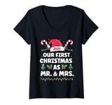 Womens Couples Matching Christmas Our First Christmas as Mr and Mrs V-Neck T-Shirt