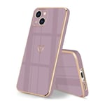 HopMore Coque pour iPhone 15 Housse de Protection Antichoc Etui en Silicone Souple TPU Cover avec Doré Coeur Amour Motif Mince Fine Mignon Dessin Étui pour iPhone 15, Sakura Violet