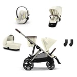 cybex GOLD i-Size Søskensett Gazelle S Taupe Seashell Beige inkl. barnevogntilbehør S Cot Seashell Beige, bilbarnestol Cloud G Plus Seashell Beige, S sitteenhet Taupe Seashell og S adapter