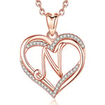 INFUSEU Nom Collier, Double Coeur Or Rose N Lettre Bijoux Alphabet Pendentif Cubic Zirconia CZ Cadeaux Romantiques Pour Femmes Petite Amie Filles