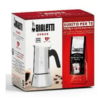 Cafetiere italienne + 1 Café Perfetto Moka Classico Bialetti venus - 6 tasses - 0,30 l - Paquet de 250 g - Argent