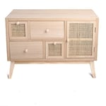 Intempora - Meuble TV, Banc TV Bois Clair 1 Porte et 4 Tiroirs De Rangement Cannage Naturel 80x30x57CM