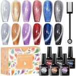 Glitter Cat Eye Gel nagellack set blötläggning UV LED ljus stjärnhimmel effekt magnetisk gel