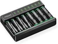 HiQuick 8 Slot AA AAA Battery Charger with 4 AA and 4 AAA NI-MH Rechargeable USB