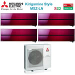 Electric quadri split inverter air conditioner series kirigamine style msz-ln 9+9+9+12 avec mxz-4f80vf ruby red r-32 wi-fi integrated colour red