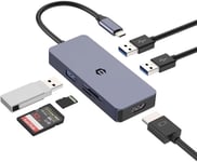 Hub Usb C,Adaptateur Multiport 6 En 1 Usb C Pour Surface,Dell Et Plus D'Appareils De Type C,Adaptateur Usb C Double Écran Avec Affichage 4K Hdmi,Lecteur De Carte Sd/Tf