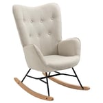 MEUBLE COSY Fauteuil à Bascule Allaitement Rocking Chair Scandinave Chaise Loisir Revêtement en Tissu avec Pieds en Bois Massif pour Salon, Chambre, Le balcon, Beige